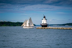 Schooner Sailboat Passes Spring Point Ledge Lighthouse
